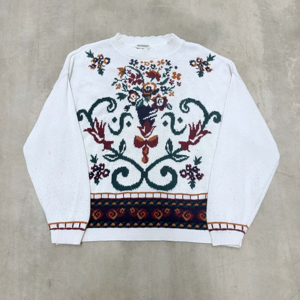 Knitmakers Vintage 90s Ornate Floral Pattern Knit Crewneck Sweater